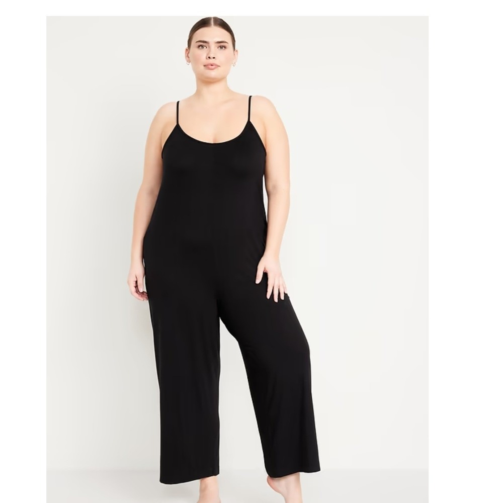 Old Navy Womens Black Rayon Wide Leg Jumpsuit Plus Size 2X Adjustable Straps